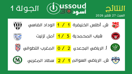 نتائج مباريات الجولة 1 ـ السبت 27 شتنبر 2025