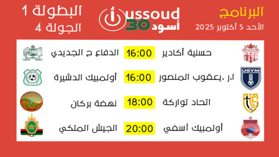 برنامج مباريات الأحد 5 أكتوبر 2025