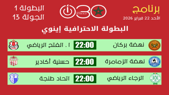 برنامج مباريات الجولة 13 من البطولة الاحترافية إنوي 1 يوم الأحد 22 فبراير 2026 وتوقيت المباريات