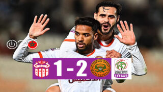 احتفال لاعبي نهضة بركان بعد تسجيل هدف في مرمى حسنية أكادير ضمن مؤجل الجولة 24 من البطولة الاحترافية إنوي 1.